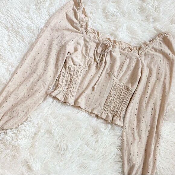Cream Eyelet Bohemian Crop Top - Picture 1 of 5